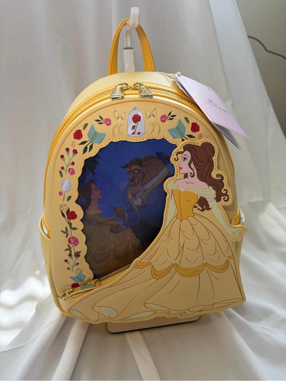 Loungefly Yellow Belle Mini Backpack with Rose Appliqué
